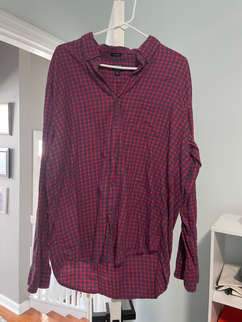 J. Crew Red and Navy Plaid Button-Down Shirt